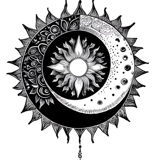 A Boho-inspired Tattoo Depicting The Phases Of The Moon And Sun