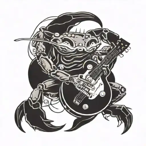 A Crab Playing A Guitar With Musical Notes Swirling Around It