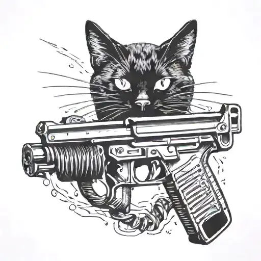 Black Cat With Machine Gun