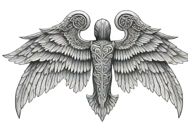 Ancient Egyptian Wings On Back Tattoo With Libra Scale