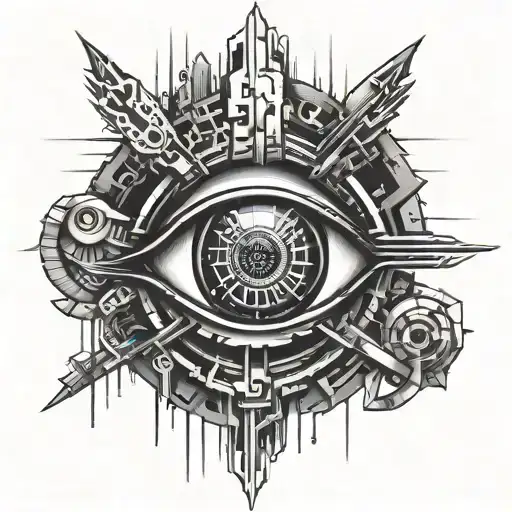 A Futuristic Cyborg Eye Integrated With A Cross Symbol