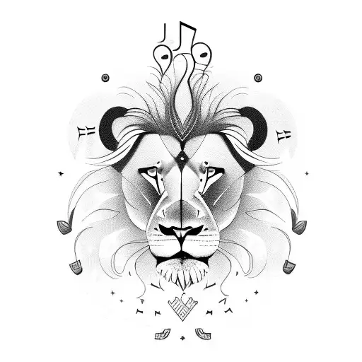 A Lion With A Guitar And Musical Notes Floating Around It
