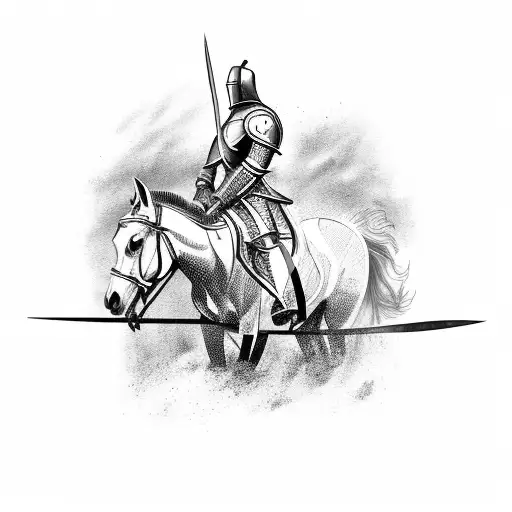 Fierce Horse With A Knight In Full Armor Charging Into Battle