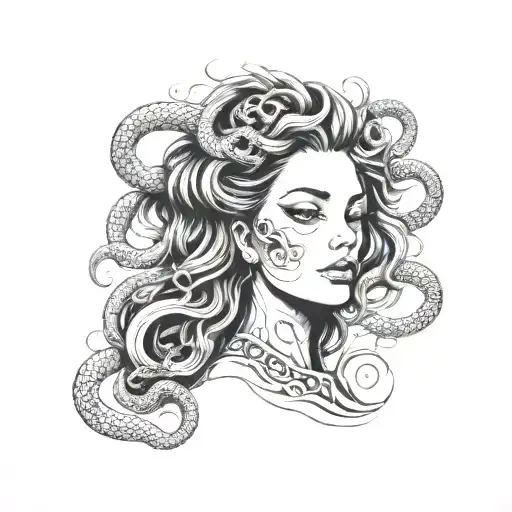 Broken Porcelain Woman Head And Snakes In Hair Tattoo Holding