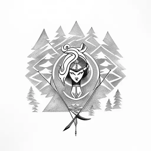 Artemis With A Bow And Arrow Surrounded By A Forest