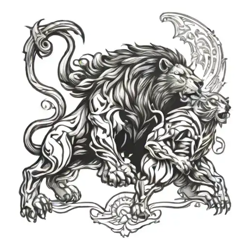 A Lion And Bear Engaged In A Fierce Battle In A Video Game Inspired Setting