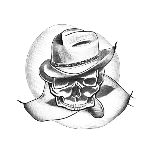 Skull With Cowboy Hat Over American Flag
