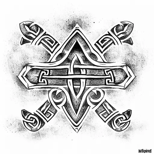 Ancient Nordic Symbols On Axe