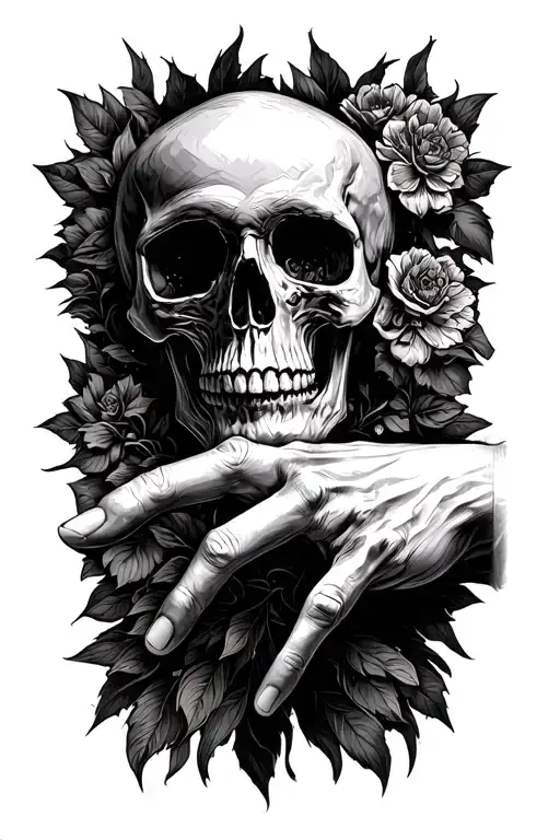 Skull And Human Hand