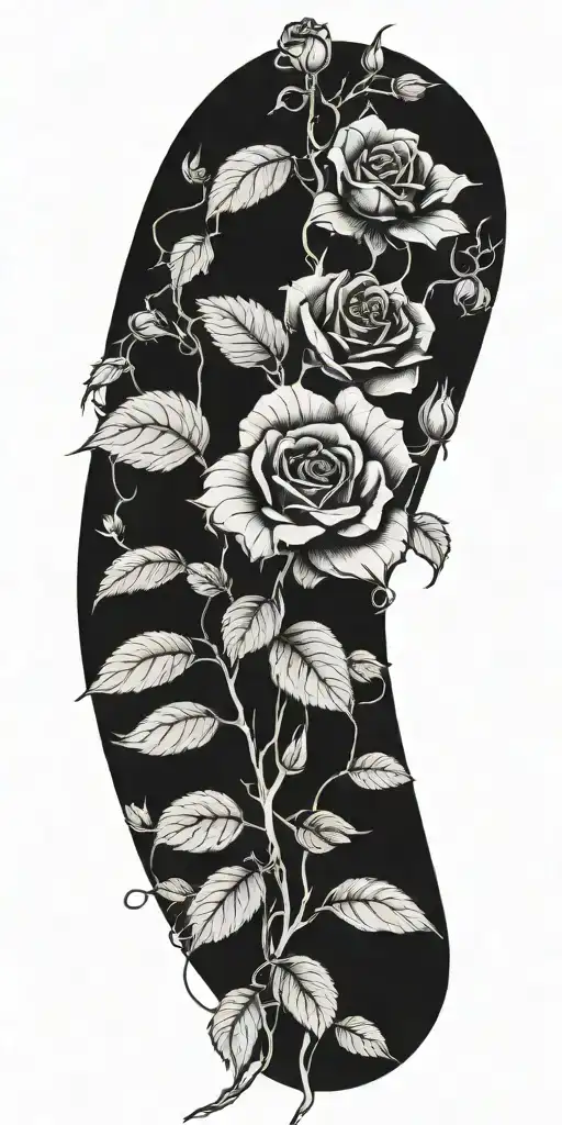 Black Roses With Vines And Leaves