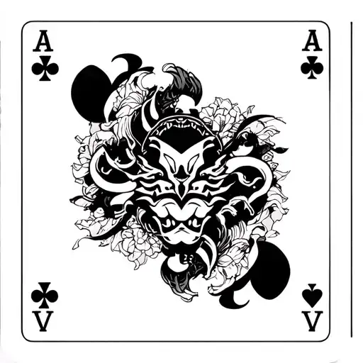 A Spades Card Simbol With Japaneses Fillouts And A Oni Mask