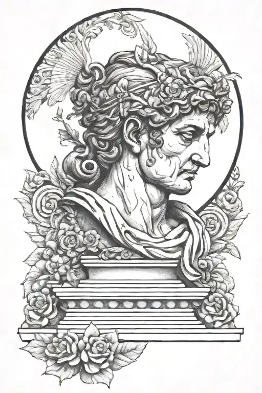 Greek Sculpture With Tattoos Realism Style Simple