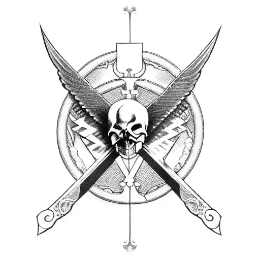 A Skull And Cross Swords Above Big Eagle Wings