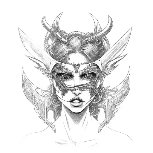 A Fierce Succubus Warrior Engaged In A Epic Sword Fight With A Cybernetic Angel