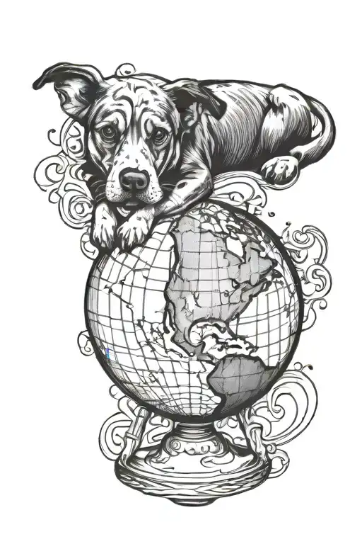 Dog Resting On Top Of The Earth Globe