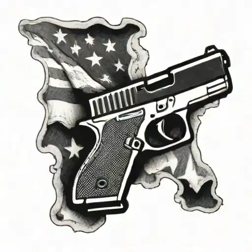Glock With Billows Of Flag In The Background