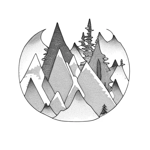 Mountains With Forest Campfire