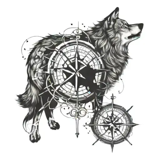 A Wolf And Compass And Some Artistic Design Customised For Forearm