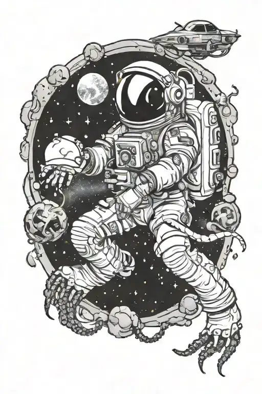 Octopus Astronaut Floating In Space