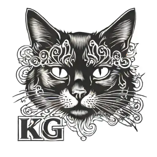 Black Cat With The Letters Kjg On Forehead