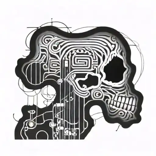 A Skull With Intricate Patterns Of Electric Guitar Strings Weaving Through It