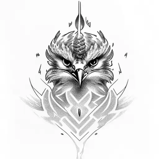 Falcon Head With Fire Over It Forming A Tringle