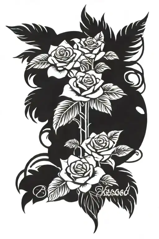 Roses And Blessed Written Inside Surrounded And Palm Tree