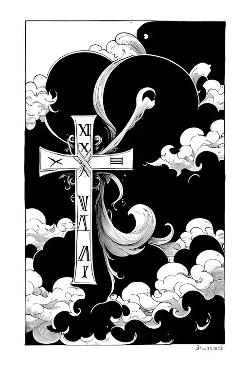 Cross And Roman Numeral 12 With Clouds