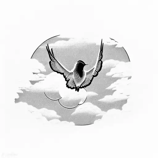 Silhouette Of A Bird Soaring Through The Clouds