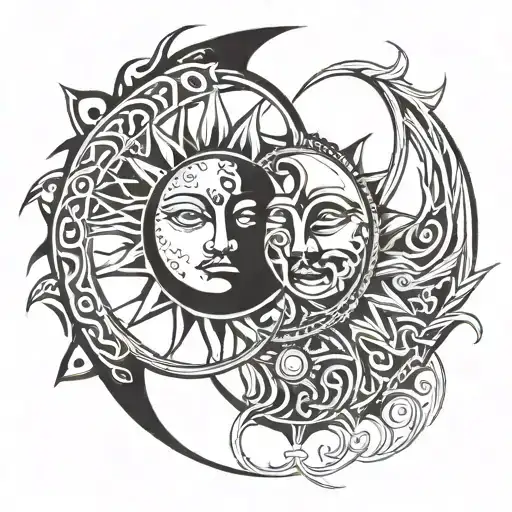 Tribal Sun And Moon Merging Together