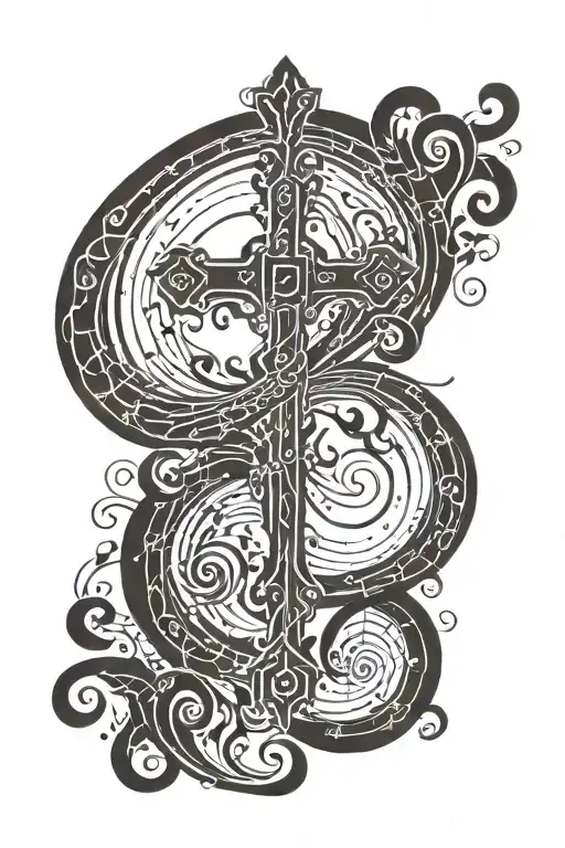 A Minimalist Design Of Swirling Music Notes Forming A Cross Shape