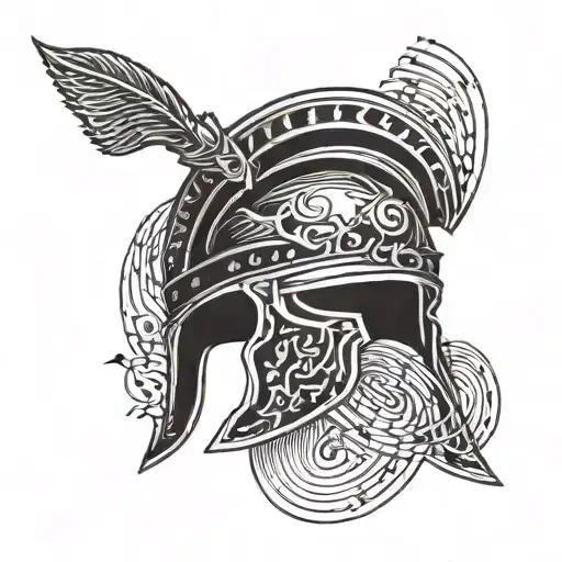 A Spartan Helmet With Musical Notes Incorporated Into The Design