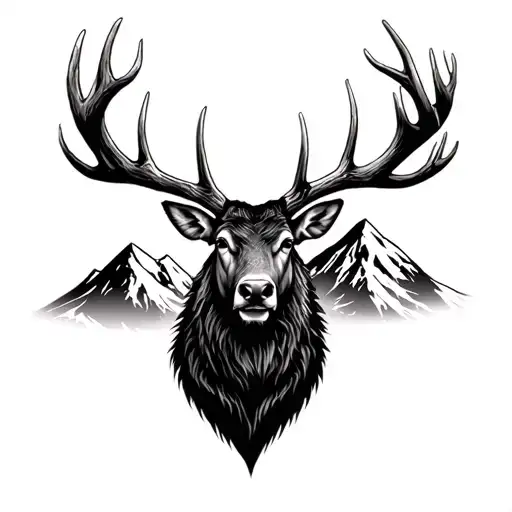 Elk All Black Head Antler Mountain
