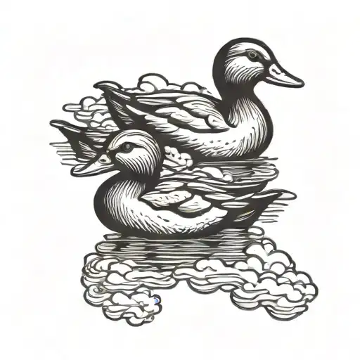 Solid Black Minimalist Small Ducks With Clouds Floating