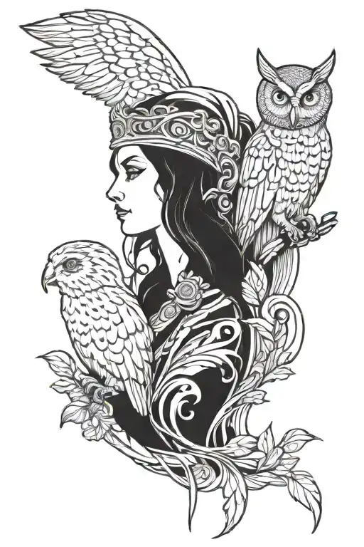 A Modern Interpretation Of The Goddess Athena With A Stylized Owl Companion