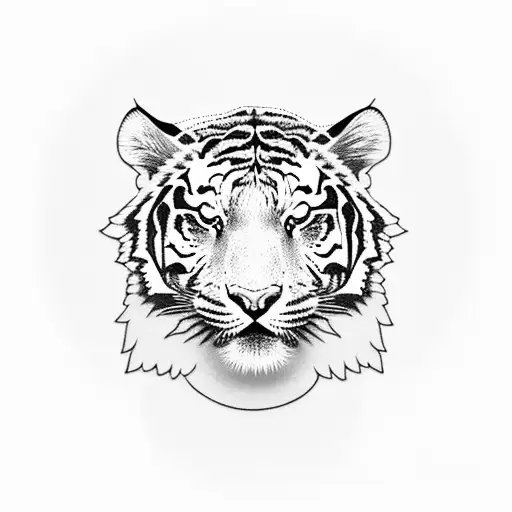 Tiger Head With Peony And Lotud