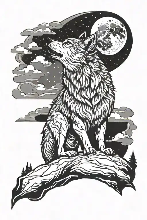 Wolf Howling At The Moon Mountain