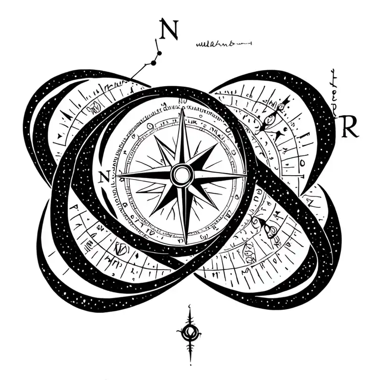 Compass With Zodiac Constellation Intertwined Representing The Client's