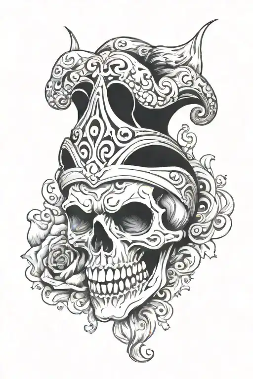Jester Skull With Smoke Swirling And One Of The Eyes Is The 8 Ball