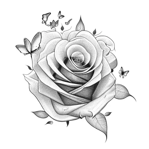 Yellow Rose With Butterflies