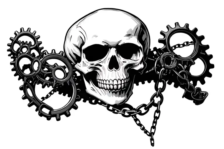 A Skull With Several Cranks With Chain