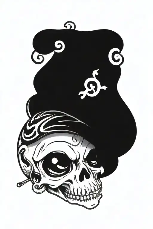 Jester Skull With Smoke Swirling And One Of The Eyes Is The 8 Ball