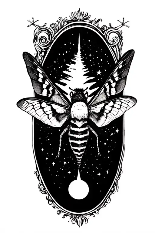 Death Head Moth Hour Glass Stars Moon