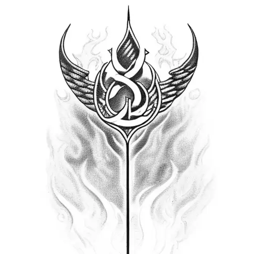Create A Tattoo Of A Trident Surrounded By Water And Fire