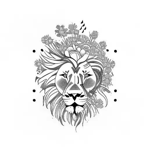 A Lion Playing A Guitar Surrounded By Flowers
