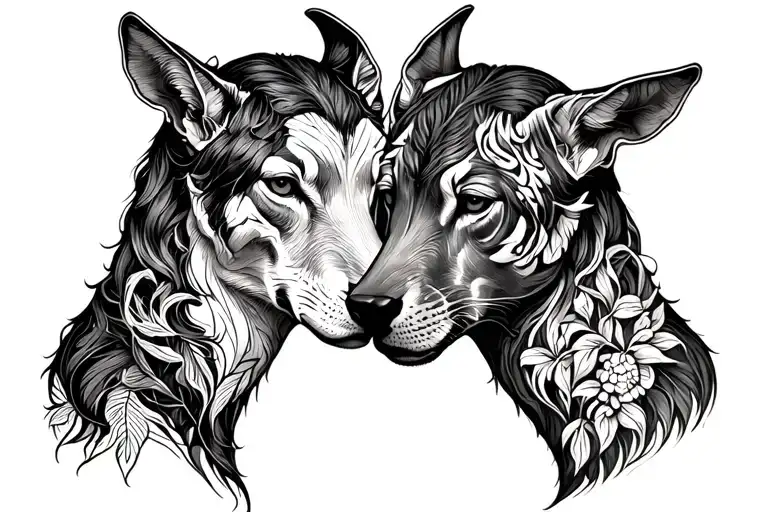 Two Volves Looking On Sunset