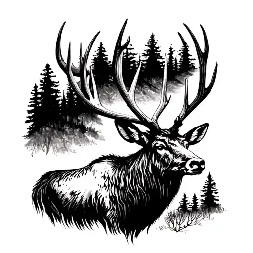Elk Black With Antlers