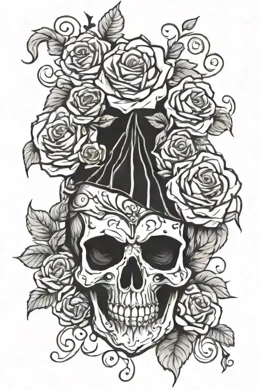 Santa Muerta Skull Roses Cross Wrapped
