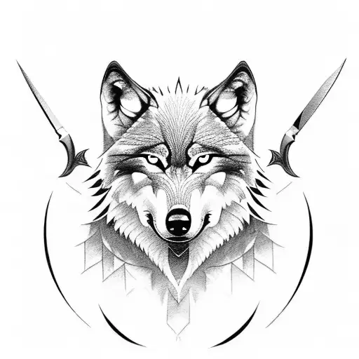 Wolf With Knife And The Volf Is Fighting A Dragon