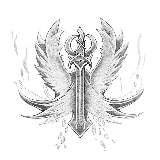 Create A Tattoo Of A Winged Trident Surrounded By Water